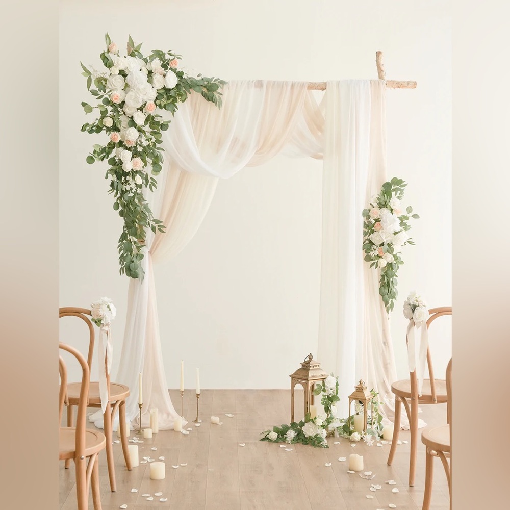LING’S MOMENT FLOWER ARCH DECOR WITH DRAPES IN WHITE & SAGE - for large arch